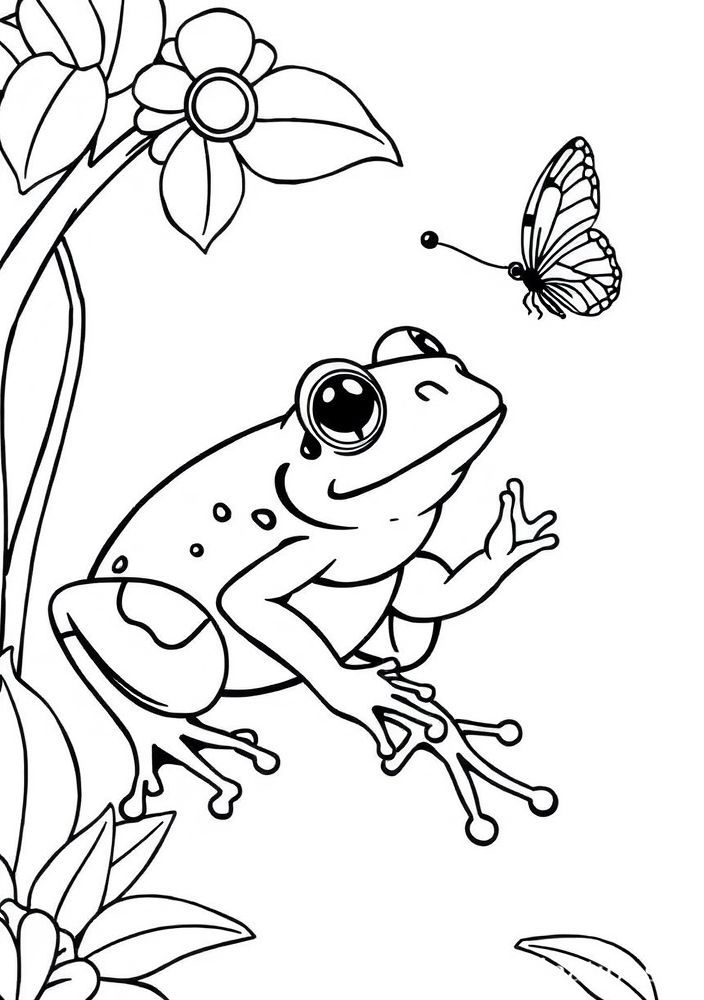 Desenho de Sapo e Borboleta para colorir