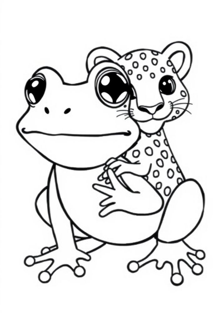 Desenho de Sapo e sua Amiga Onça para colorir