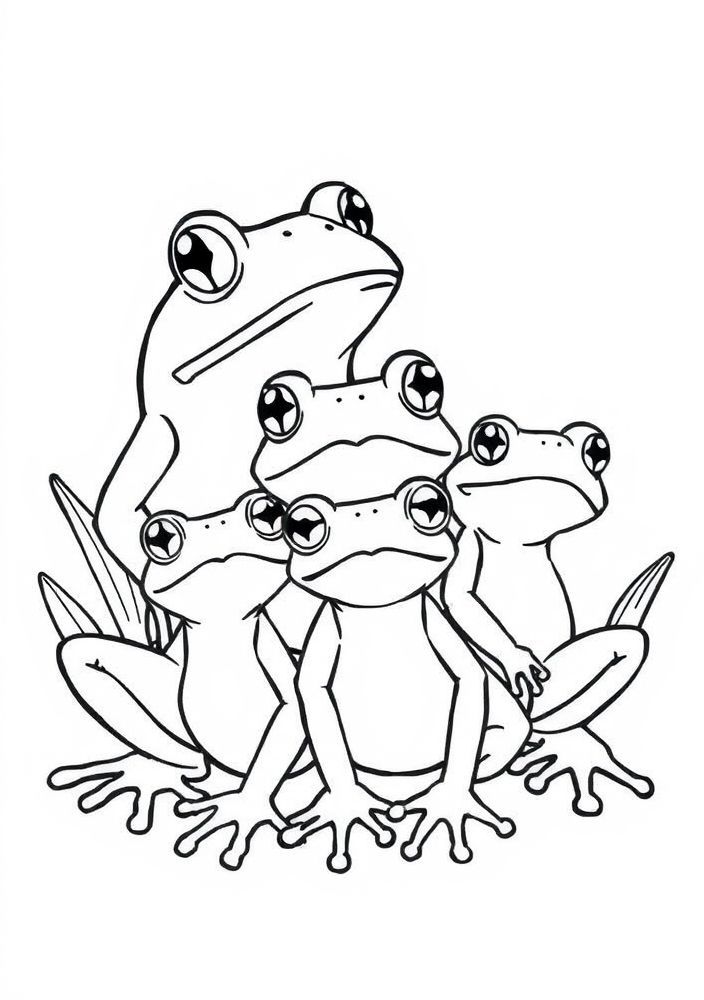 Desenho de Sapo e sua Família para colorir