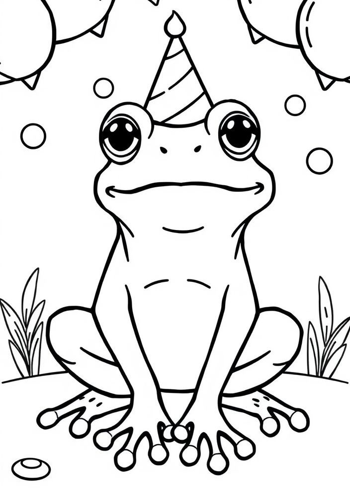 Desenho de Sapo em Festa de Aniversário para colorir