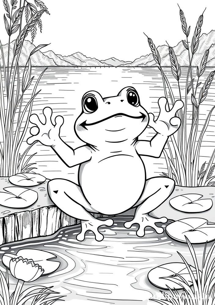 Desenho de Sapo em Lago para colorir