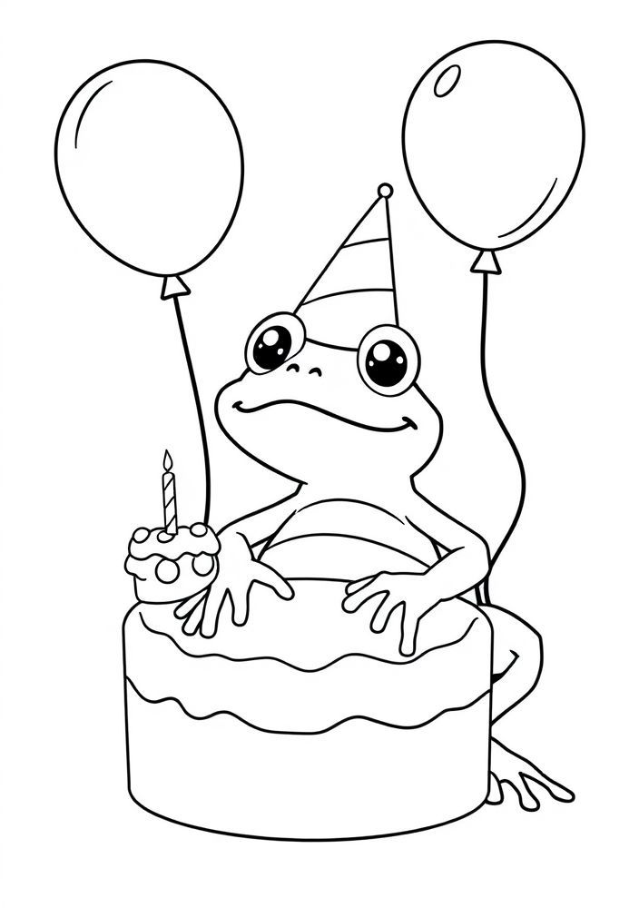 Desenho de Sapo em Uma Festa de Aniversário para Colorir