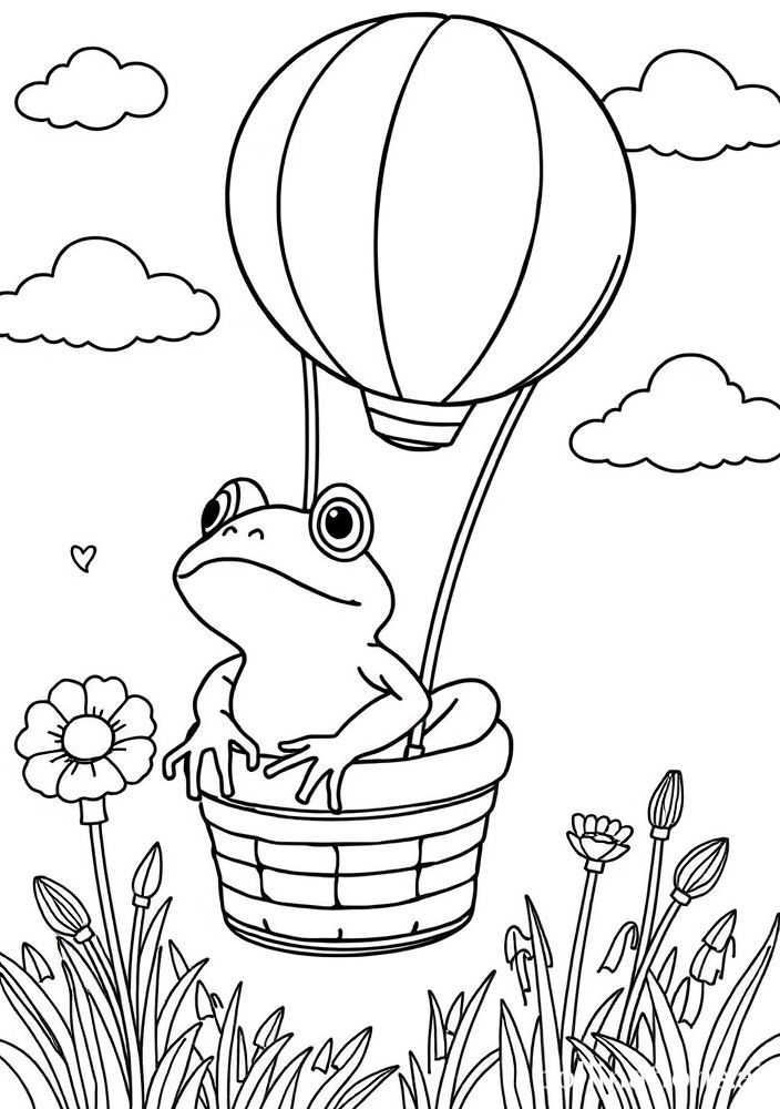 Desenho de Sapo em um Balão de Ar Quente para Colorir