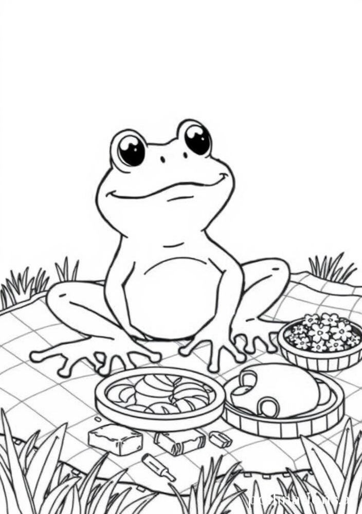 Desenho de Sapo em um Picnic para colorir