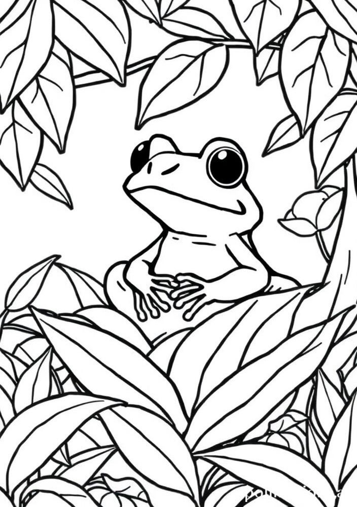 Desenho de Sapo em uma Cama de Folhas para colorir