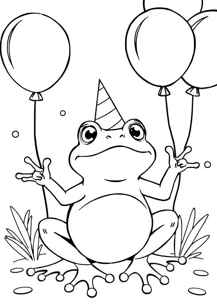Desenho de Sapo em uma Festa de Aniversário para colorir