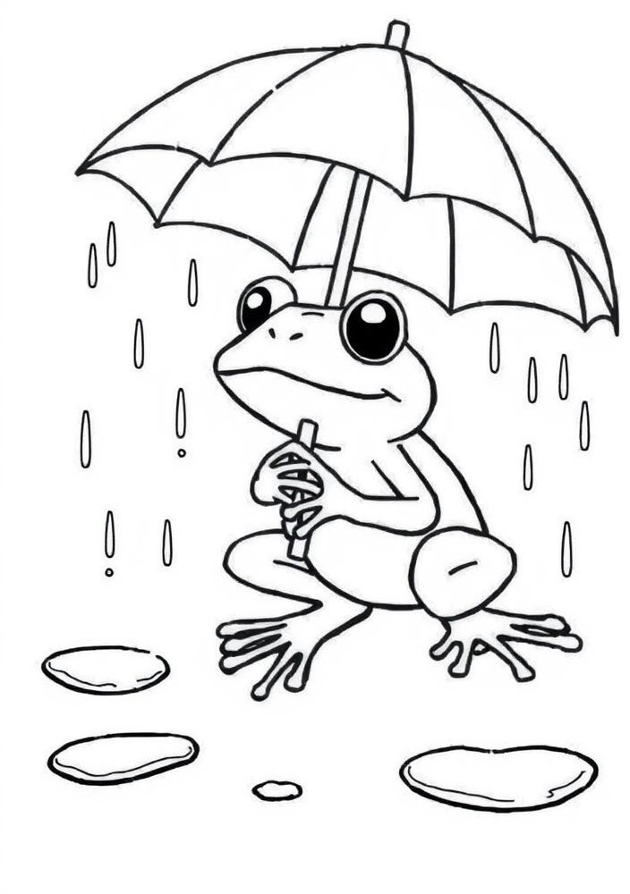Desenho de Sapo na Chuva para colorir