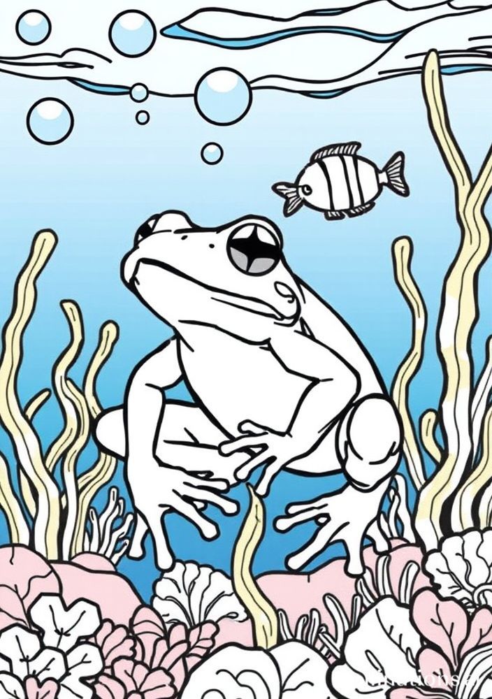 Desenho de Sapo no Fundo do Mar para Colorir