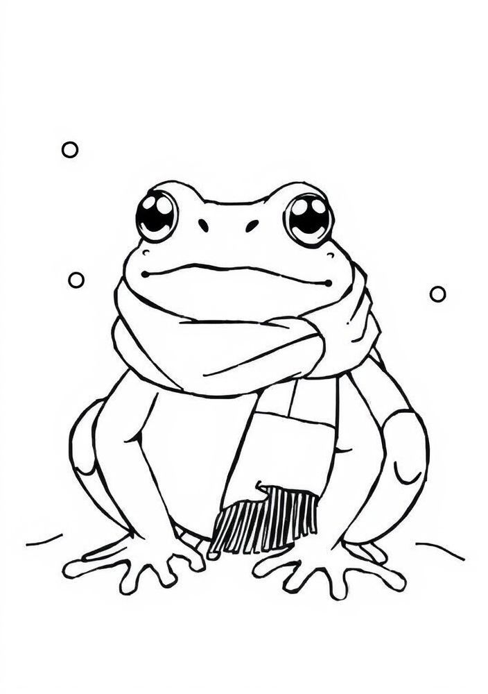 Desenho de Sapo no inverno com cachecol para colorir