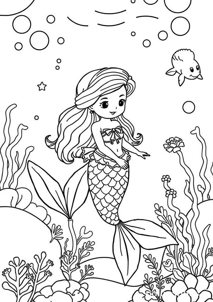 Desenho de Sereia Fofinha para colorir