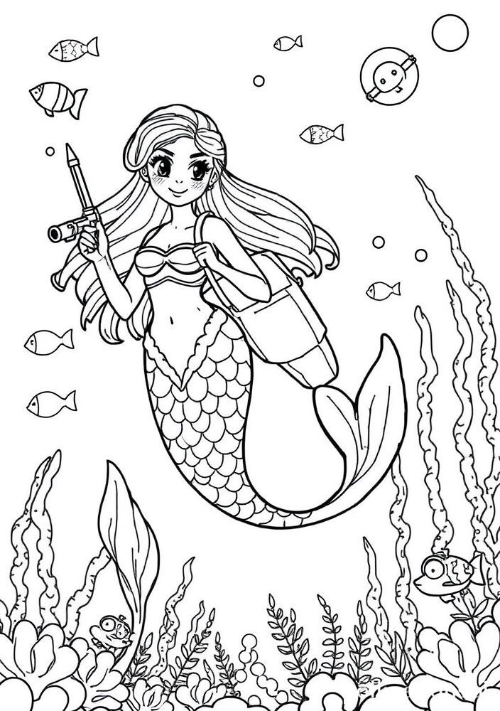 Desenho de Sereia e Aventureiros do Mar para colorir
