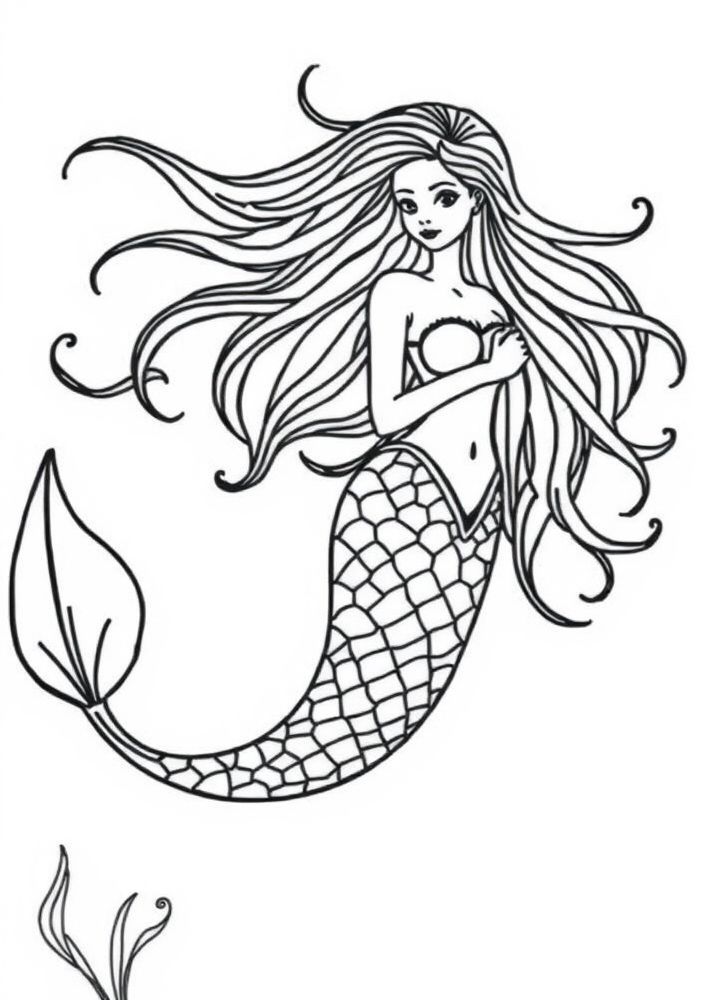 Desenho de Sereia e o Vento do Mar para colorir
