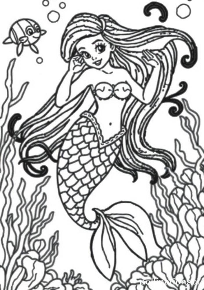 Desenho de Sereia em Viagem pelo fundo do mar para colorir