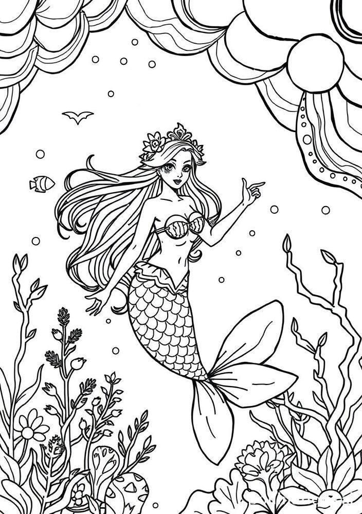 Desenho de Sereia em um Festival Aquático para colorir
