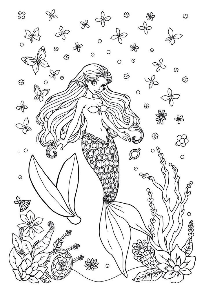 Desenho de Sereia em um Mundo de Magia para colorir