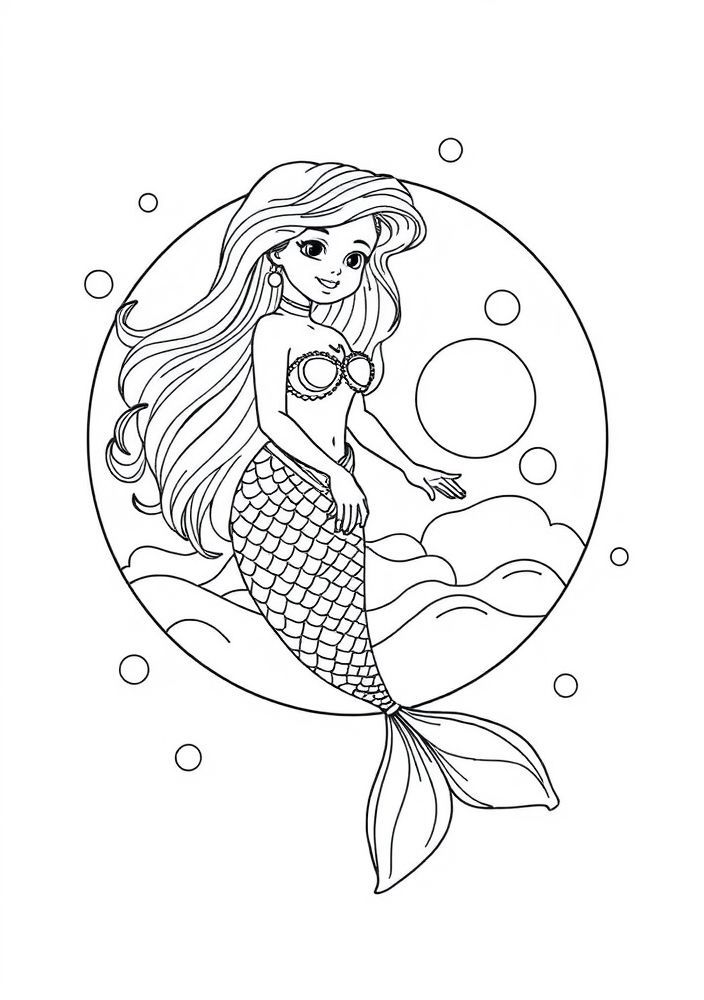 Desenho de Sereia em uma bolha de sabão para colorir