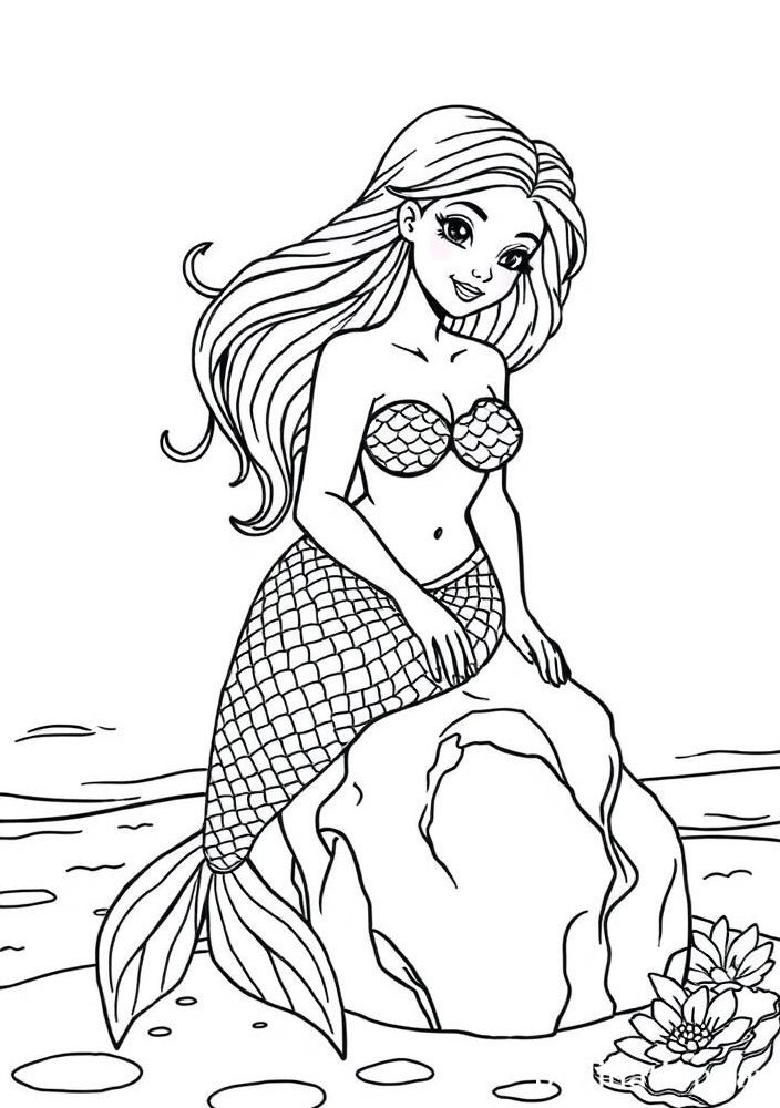 Desenho de Sereia na Praia para colorir