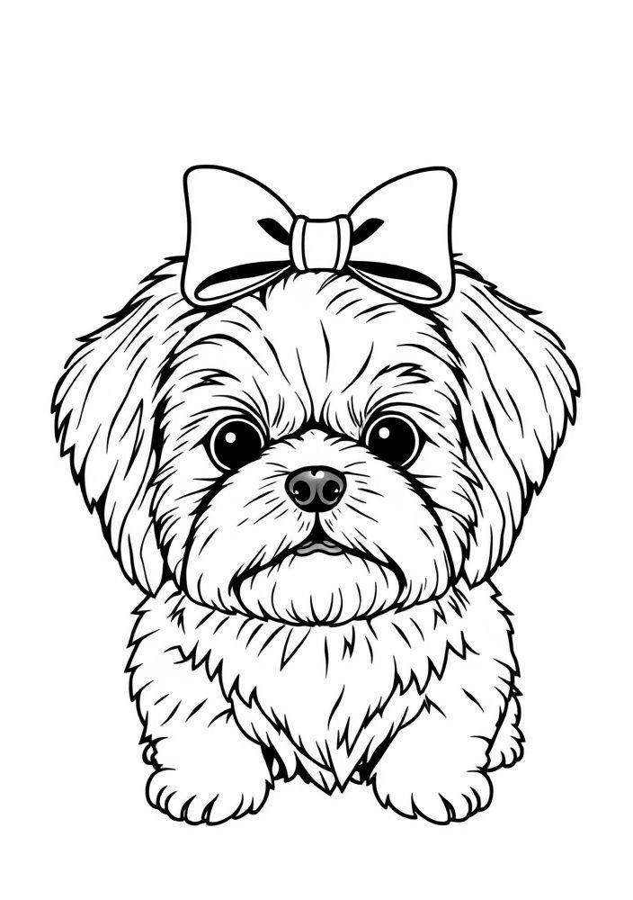 Desenho de Shih Tzu com laço para colorir
