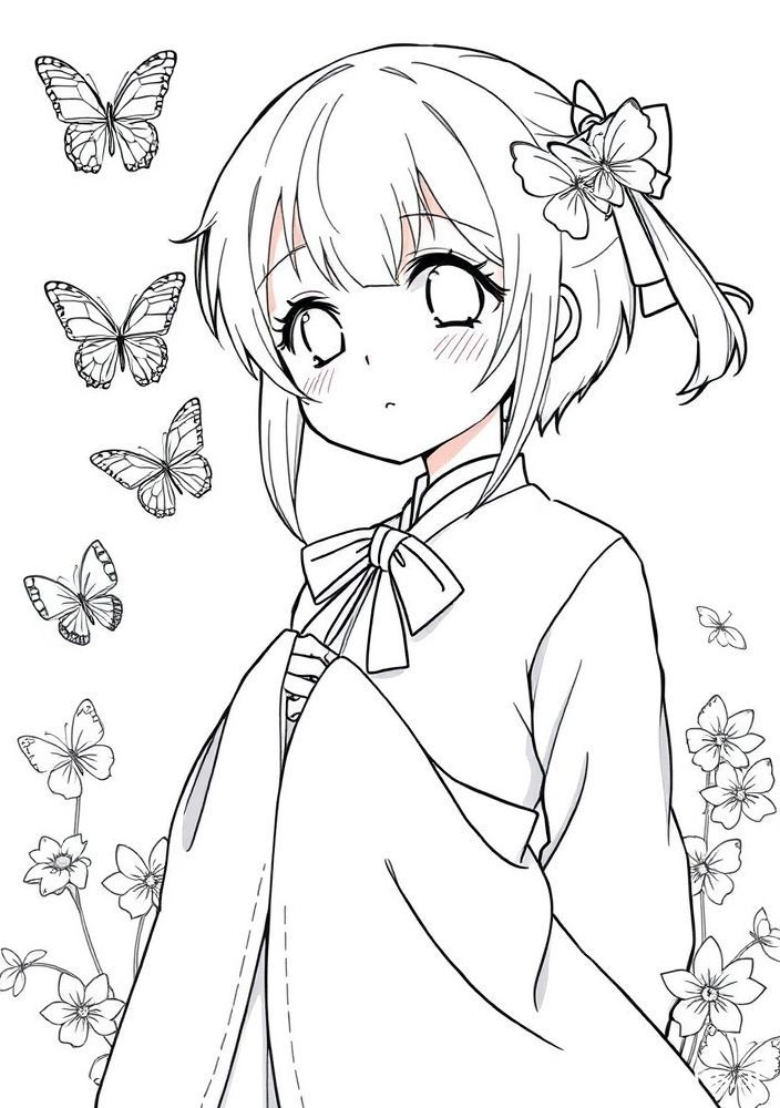 Desenho de Shinobu Kocho em seu mundo das borboletas para colorir