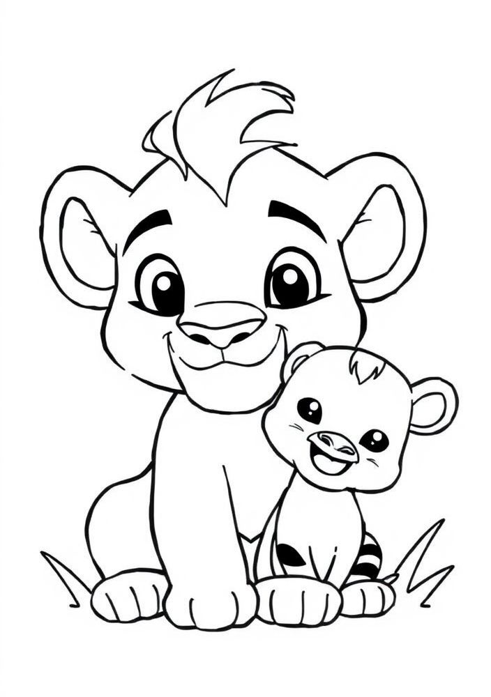 Desenho de Simba com Pumba e Timão para colorir