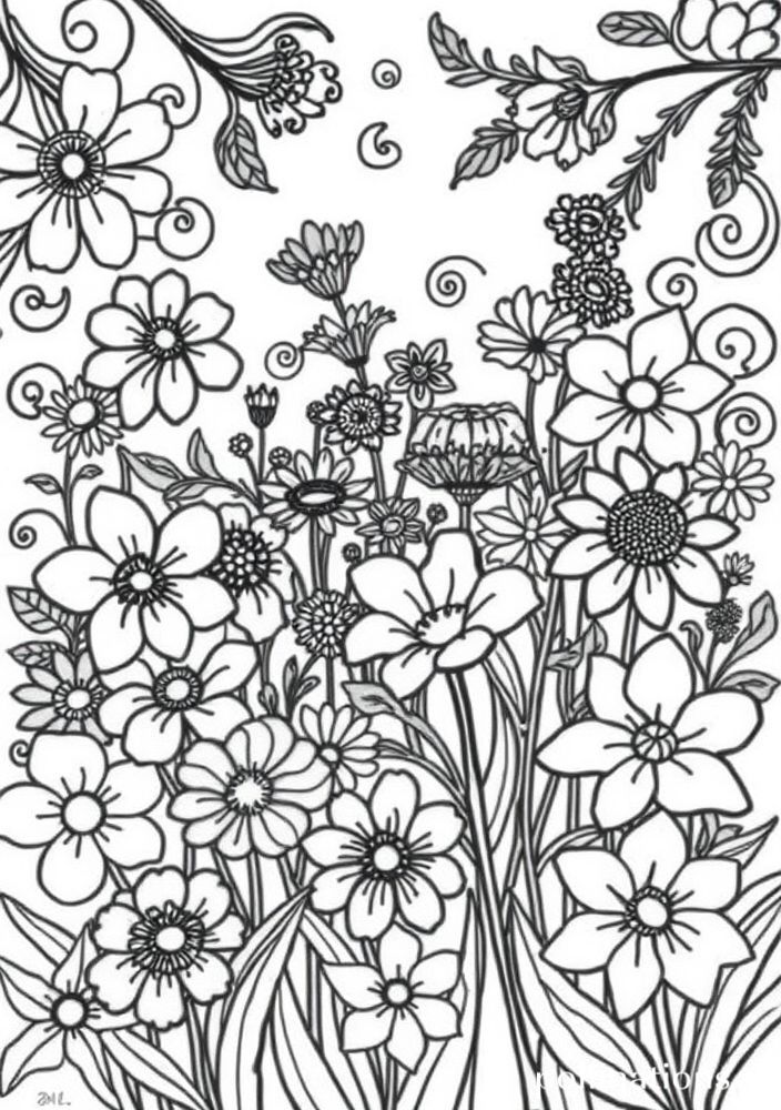 Desenho de Sinfonia de Flores em um Jardim para Colorir