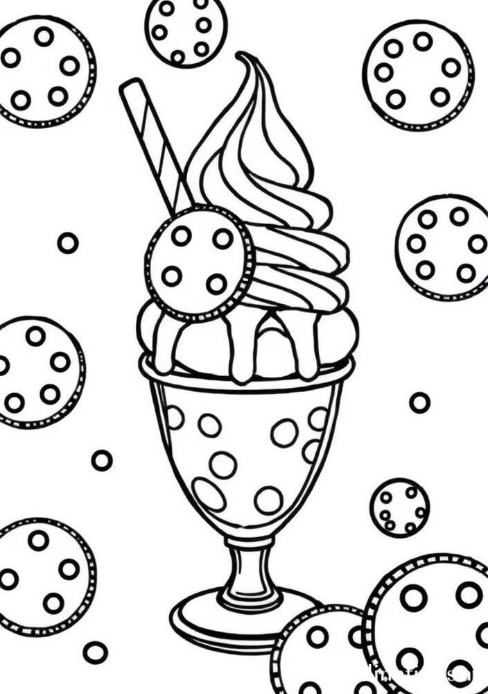 Desenho de Sorvete com Biscoitos para Colorir