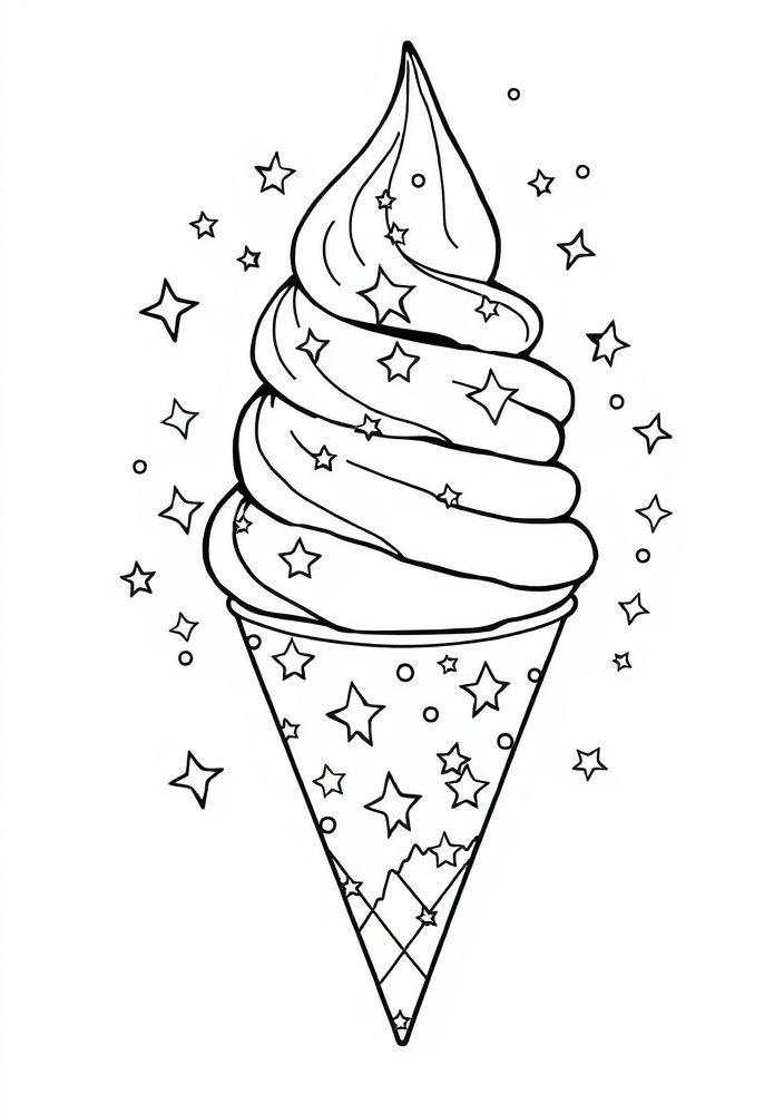 Desenho de Sorvete com Estrelas para Colorir