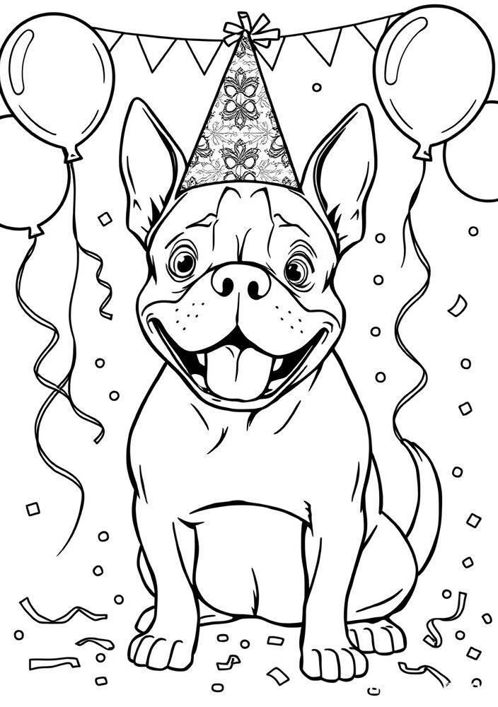 Desenho de Staffordshire Bull Terrier em festa para colorir