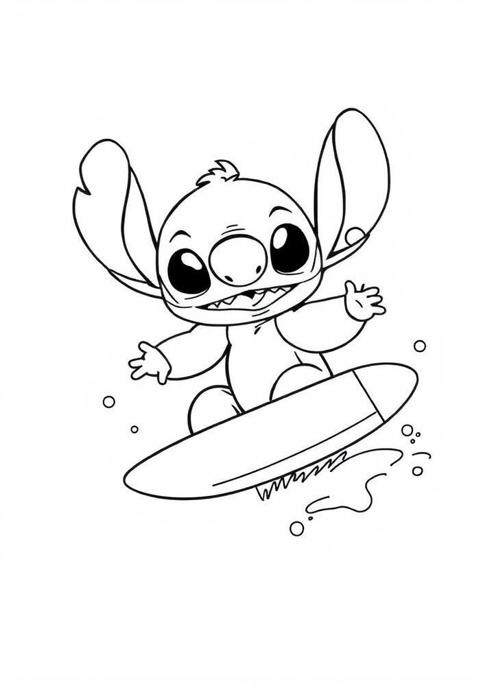Desenho de Stitch surfando para colorir