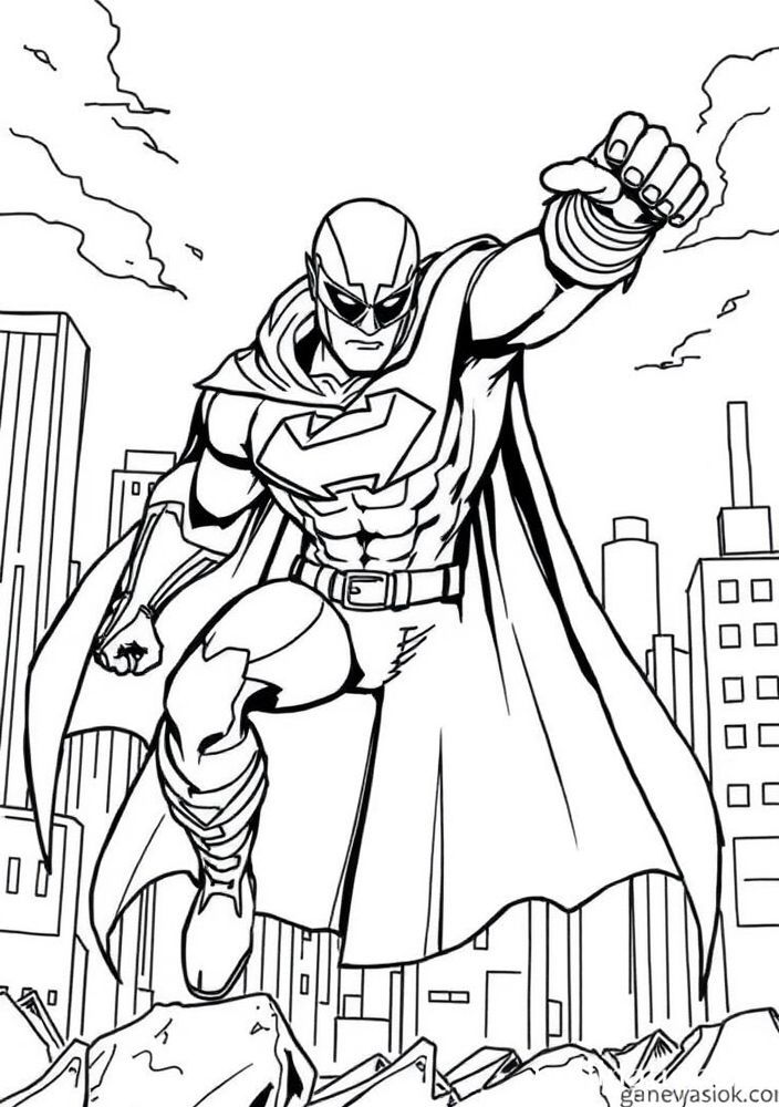 Desenho de Super-Herói em Ação para Colorir