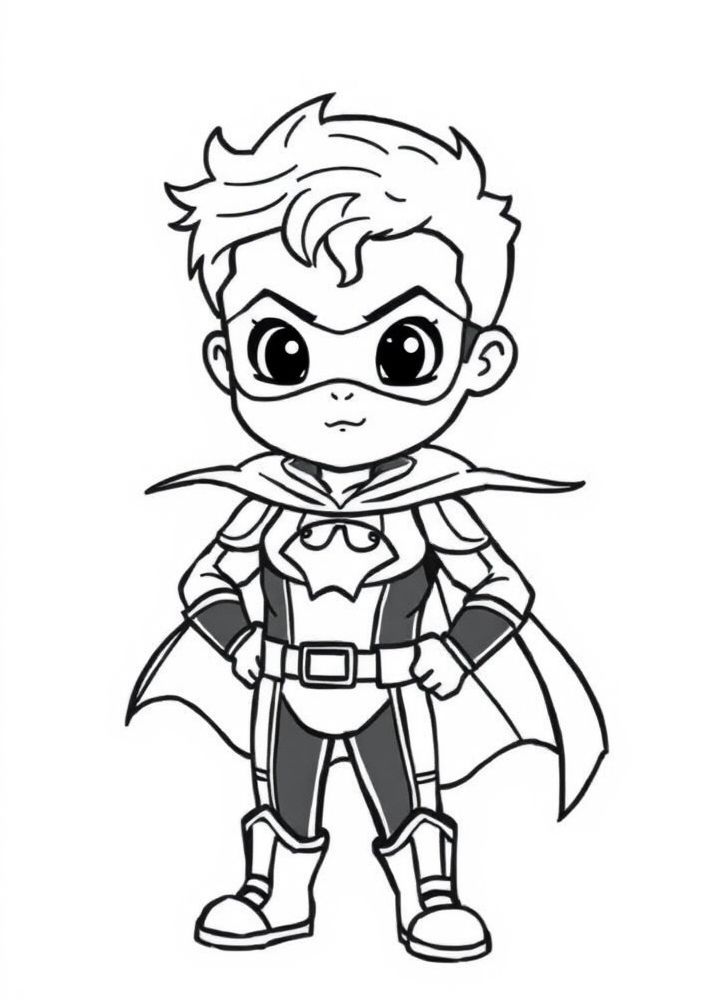 Desenho de Super-herói com capa para colorir