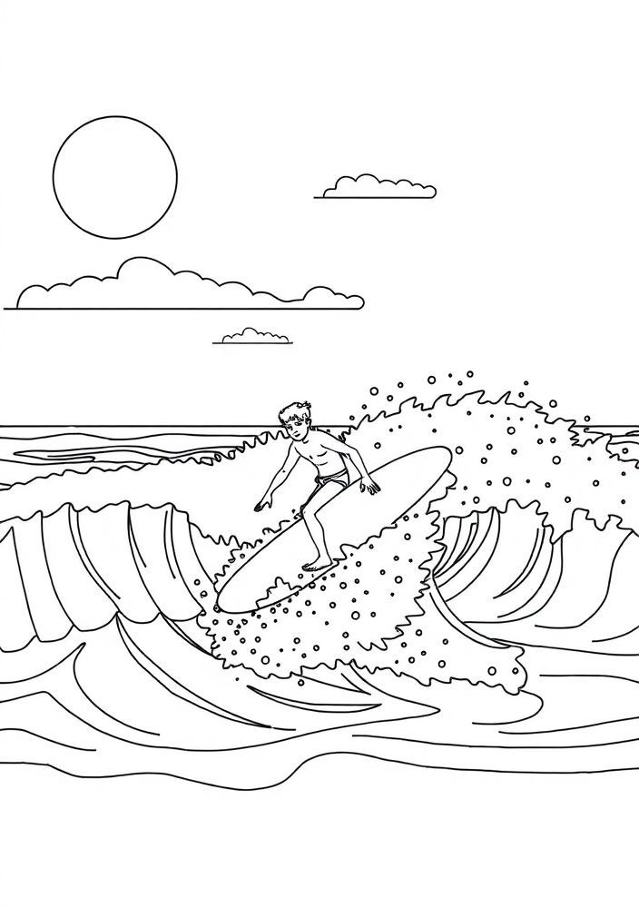 Desenho de Surfista na Praia para Colorir