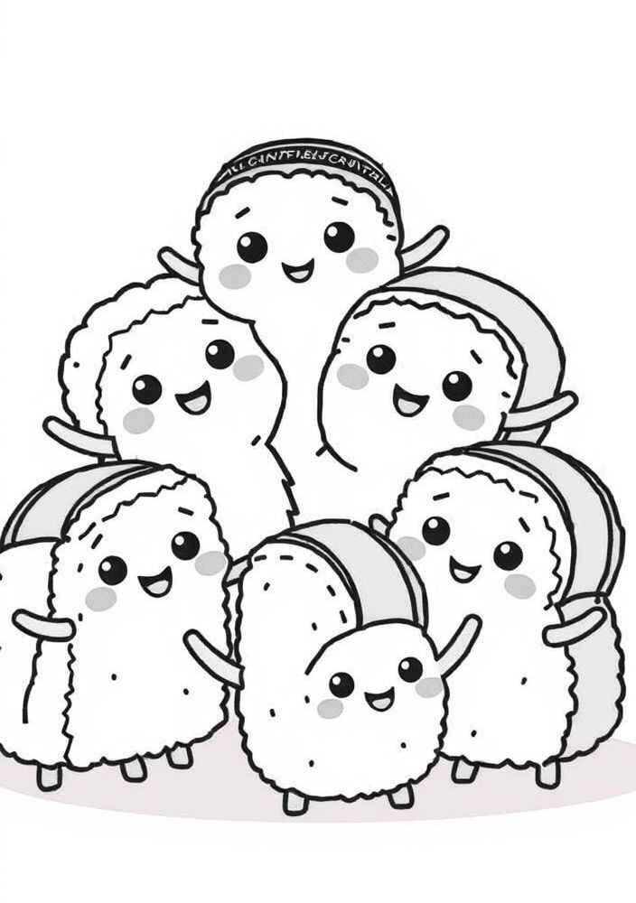 Desenho de Sushi Kawaii Amigos para colorir
