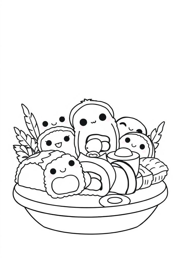 Desenho de Sushi Tradicional Japonês para Colorir