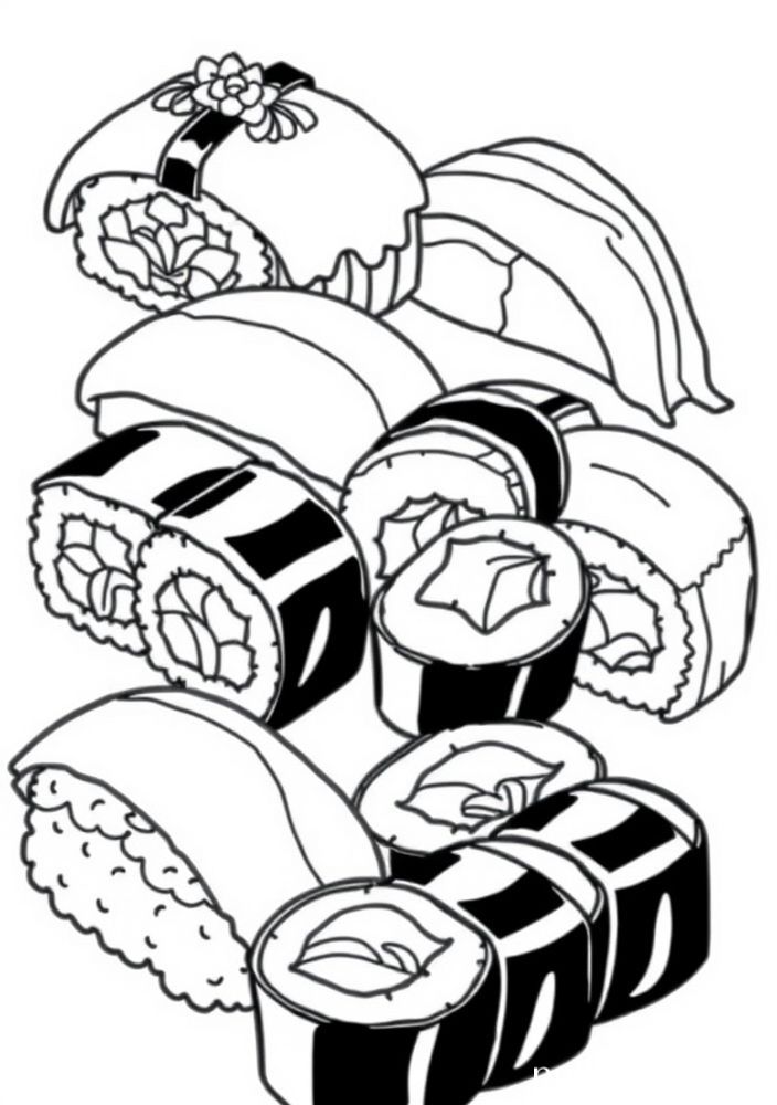 Desenho de Sushi Variado para colorir