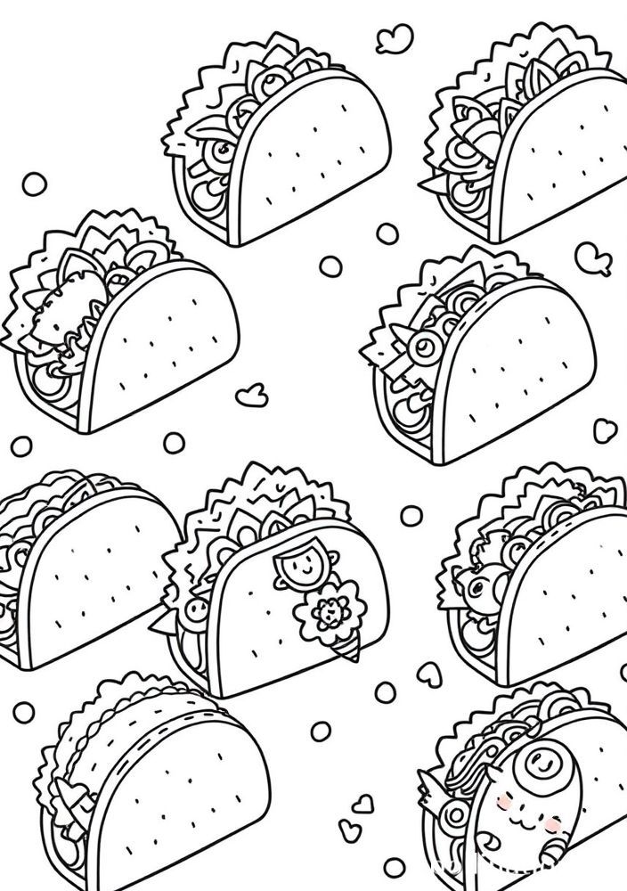 Desenho de Tacos com Recheios Coloridos para Colorir