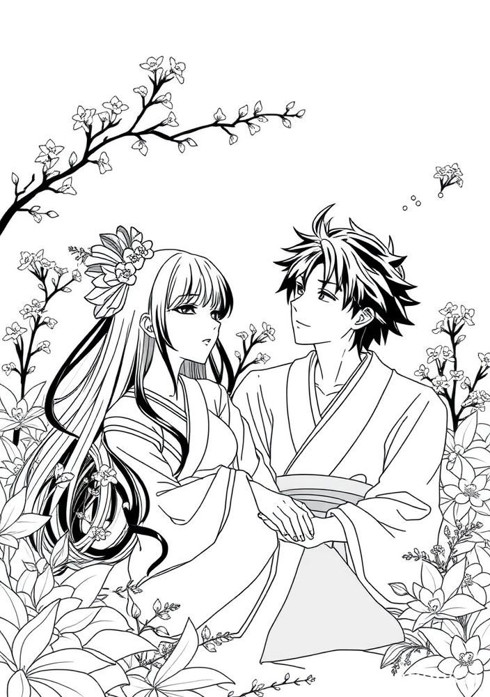 Desenho de Tamayo e Yushiro para colorir