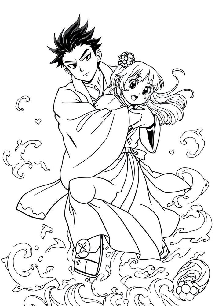 Desenho de Tanjiro resgatando Nezuko para colorir