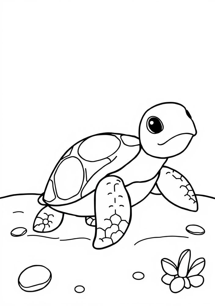 Desenho de Tartaruga na praia para colorir