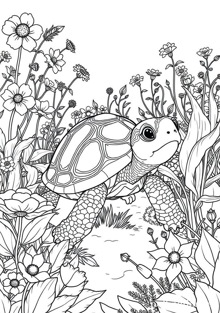 Desenho de Tartaruga no Jardim para colorir