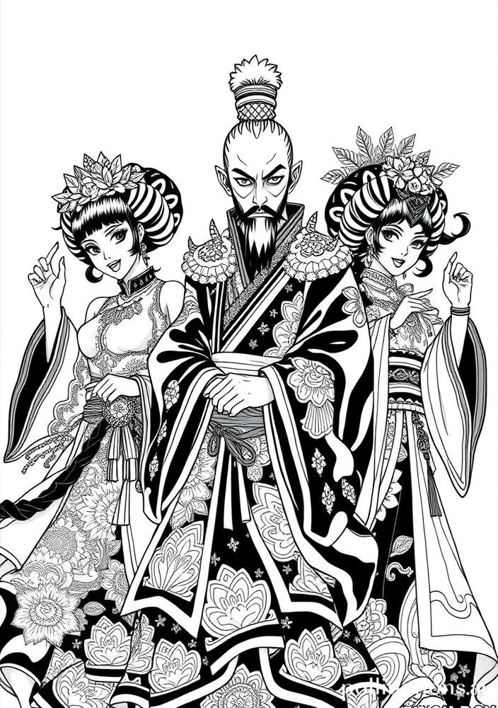Desenho de Tengen Uzui e seus três acompanhantes para colorir