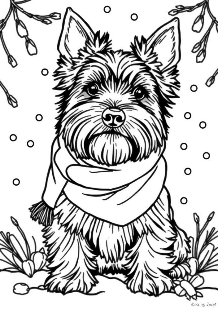 Desenho de Terrier Escocês com Cachecol para colorir