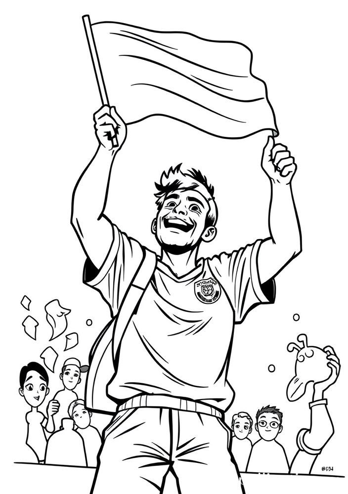 Desenho de Torcedor Com Bandeira para Colorir