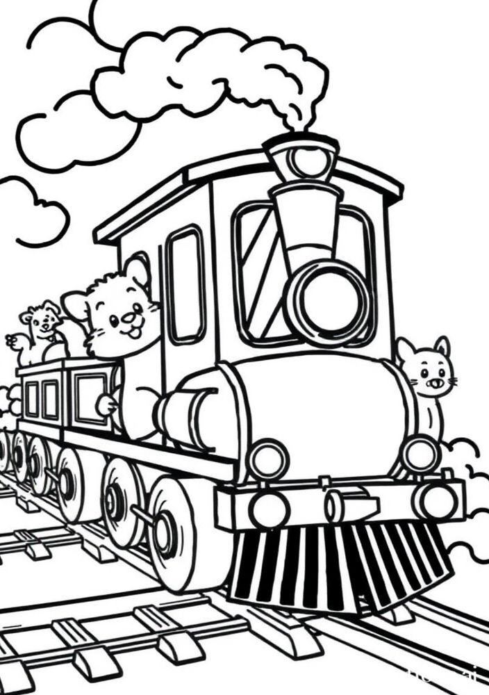 Desenho de Trenzinho com Animais para Colorir