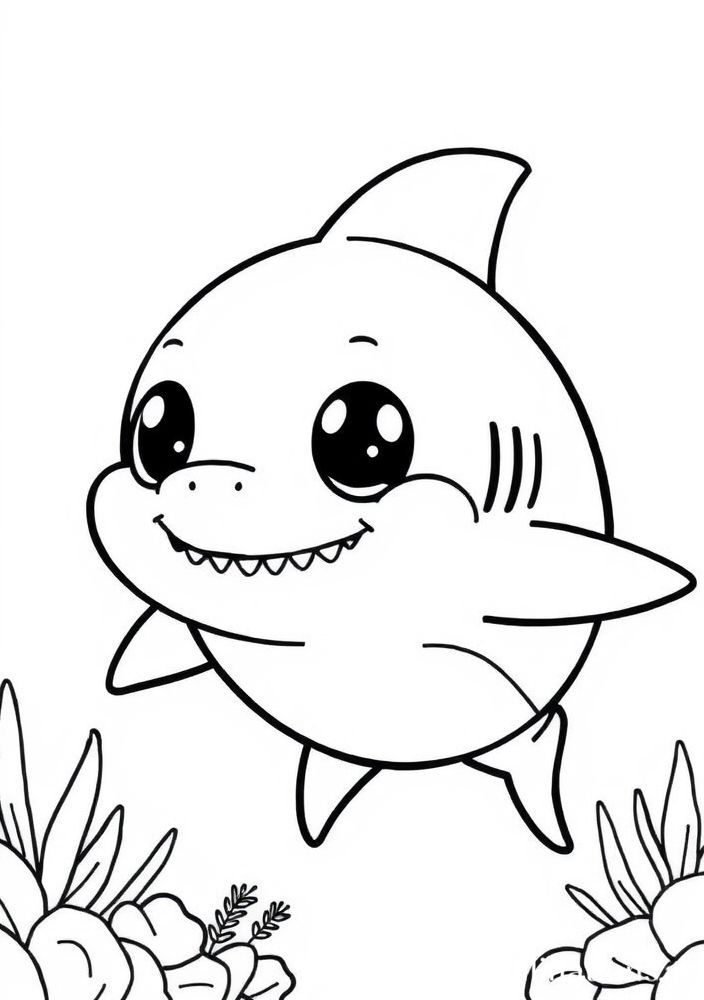 Desenho de Tubarão Animado para Colorir