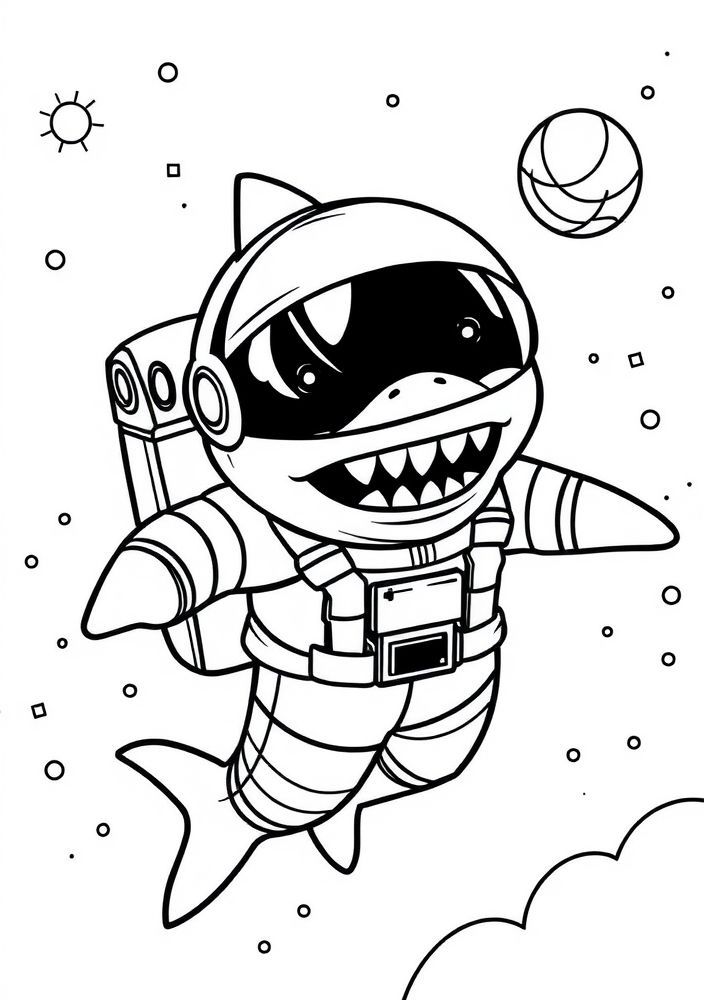 Desenho de Tubarão Astronauta para colorir