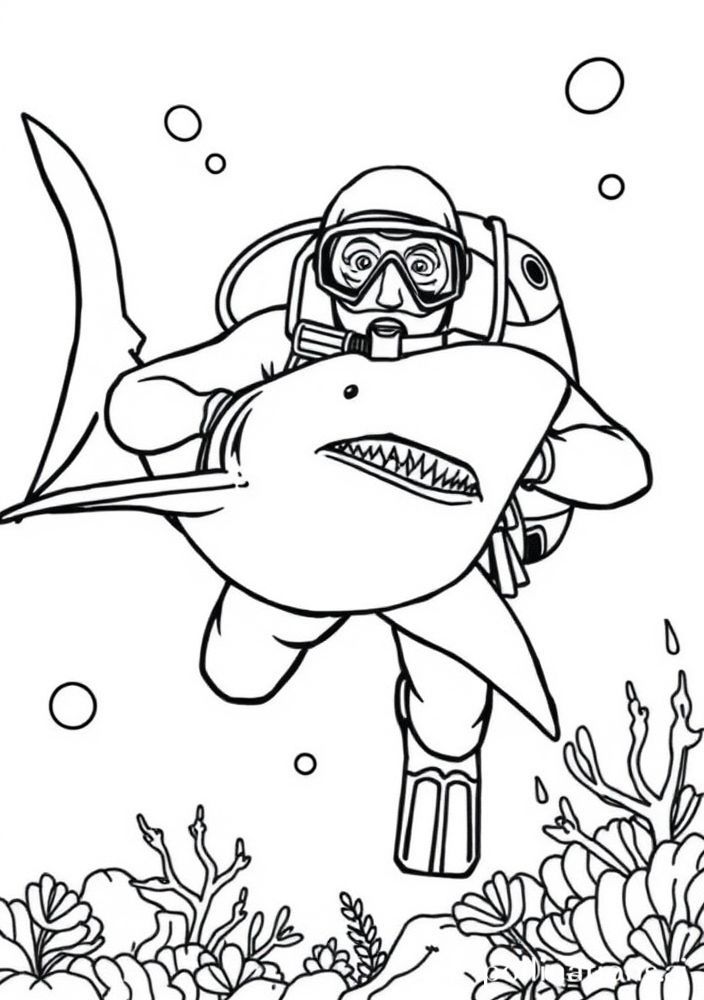 Desenho de Tubarão Mergulhador para colorir