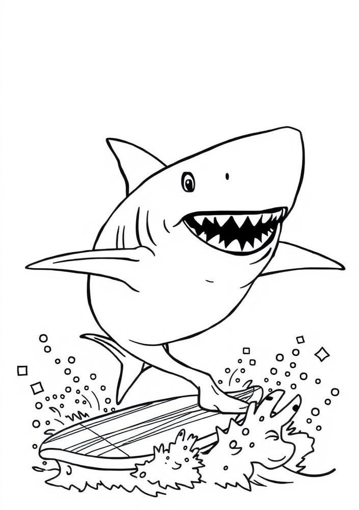 Desenho de Tubarão Surfista para Colorir