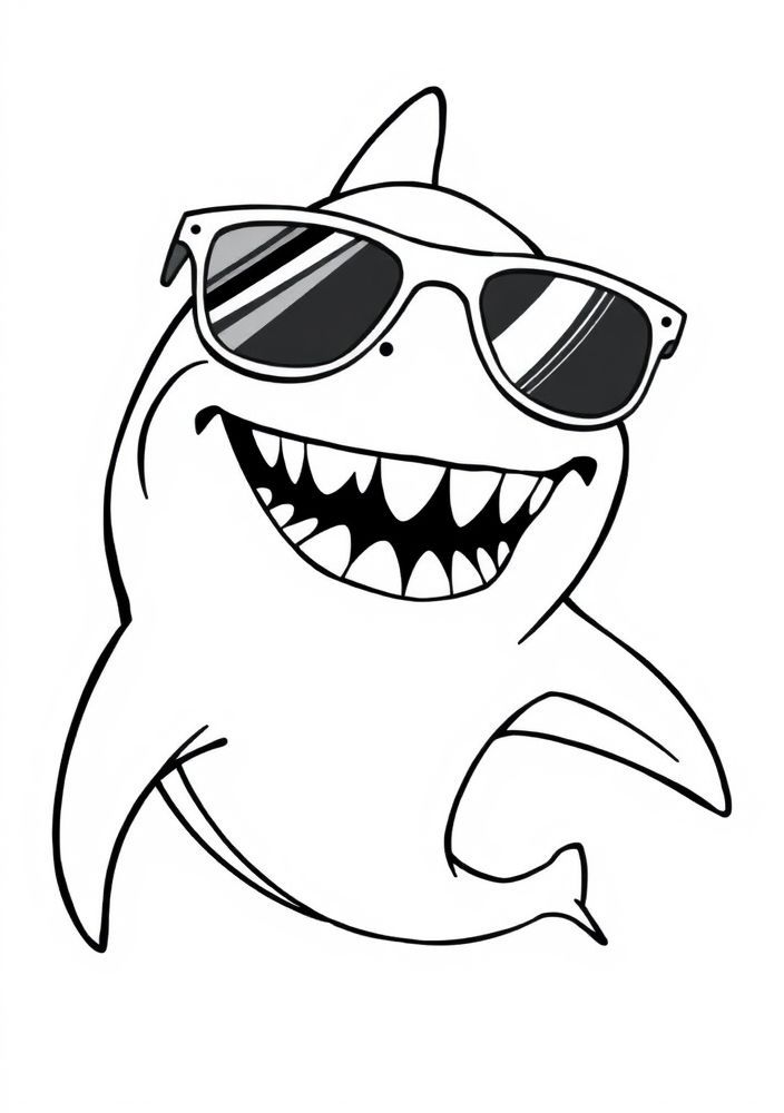 Desenho de Tubarão com Óculos de Sol para colorir