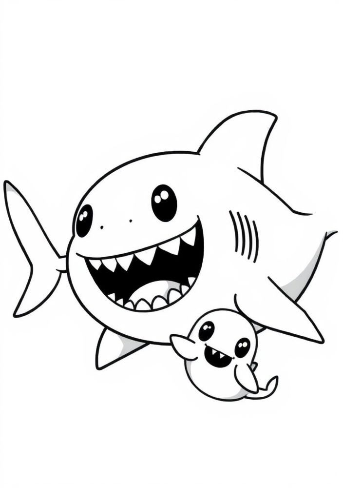 Desenho de Tubarão e Bebê Tubarão para colorir